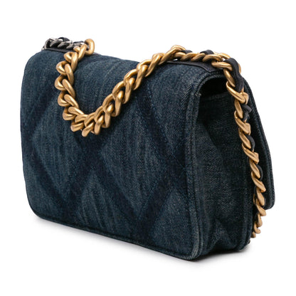 Chanel Denim Stitched 19 Flap Wallet On Chain