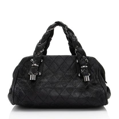 Chanel Distressed Lambskin Lady Braid Bowler Satchel (SHF-4rWbPz)