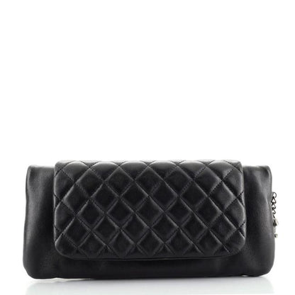 CHANEL DOUBLE KISSLOCK FOLD OVER QUILTED LEATHER MEDIUM CLUTCH