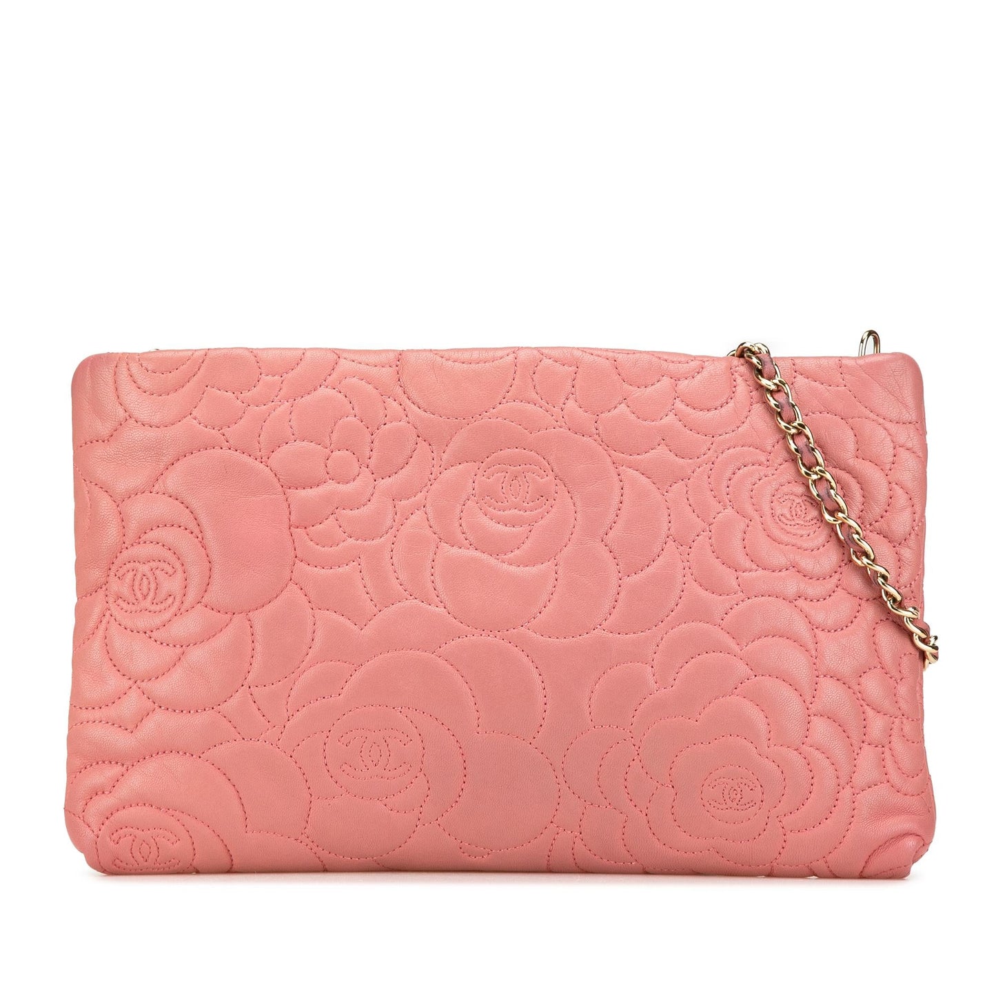 Chanel Embossed Lambskin Camellia Chain Pochette