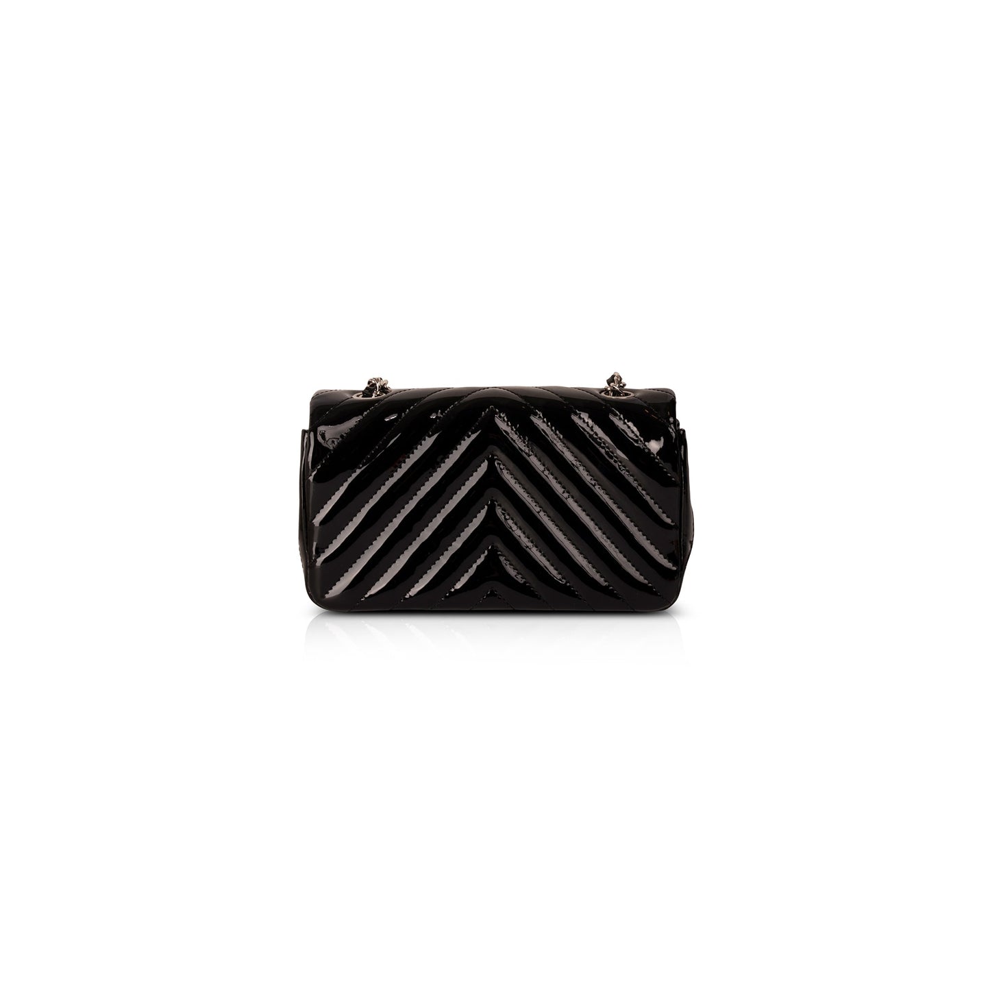 Chanel Extra Mini Black Chevron Patent Leather Classic Single Flap Bag