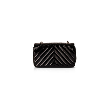 Chanel Extra Mini Black Chevron Patent Leather Classic Single Flap Bag