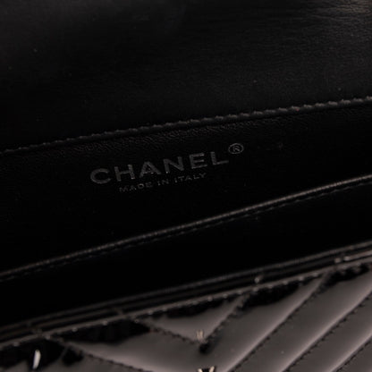 Chanel Extra Mini Black Chevron Patent Leather Classic Single Flap Bag