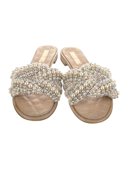CHANEL FAUX PEARL FLAT MULES