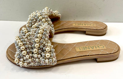 CHANEL FAUX PEARL FLAT MULES