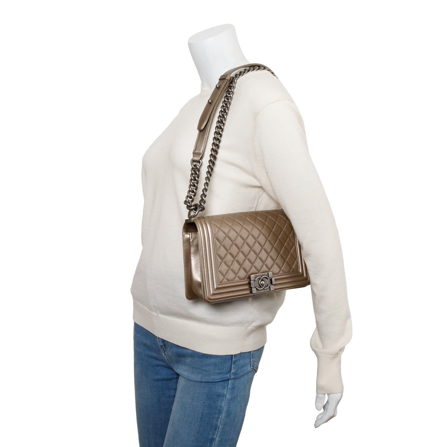 Chanel Gold Metallic Caviar Leather Medium Boy Bag