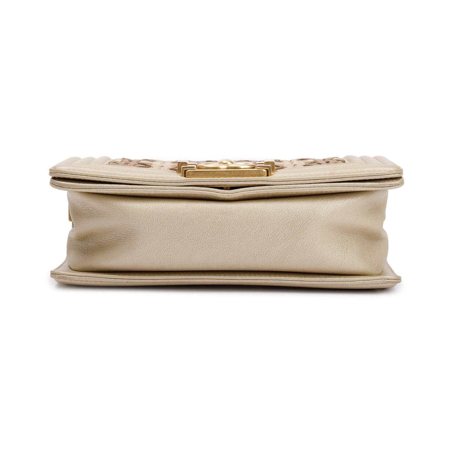 Chanel Gold Metallic Lambskin Leather CC Cutout Small Boy Bag