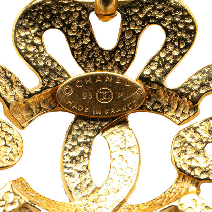 Chanel Gold Plated CC Flower Pendant Necklace
