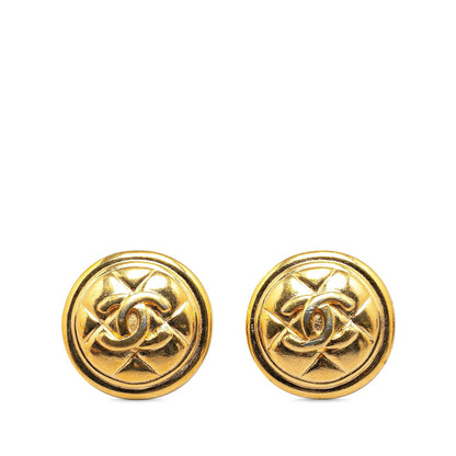 Chanel Gold Plated CC Quilted Clip On Earrings