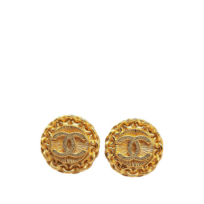 Chanel Gold Plated CC Round Clip On Earrings