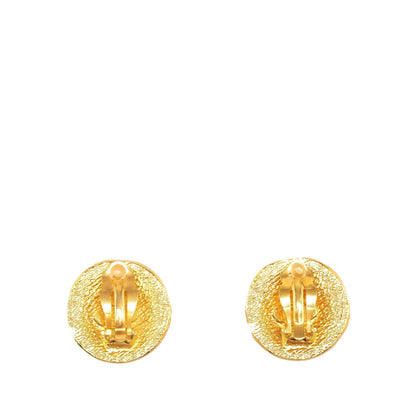 Chanel Gold Plated CC Rue Cambon Round Clip On Earrings (SHG-jju0yo)