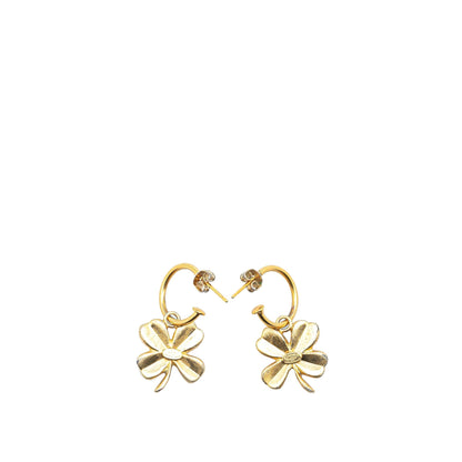 Chanel Gold Plated Clover Hoop Push Back Earrings