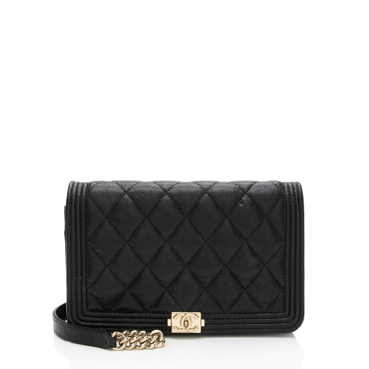 Chanel Grained Shiny Calfskin Boy Wallet on Chain