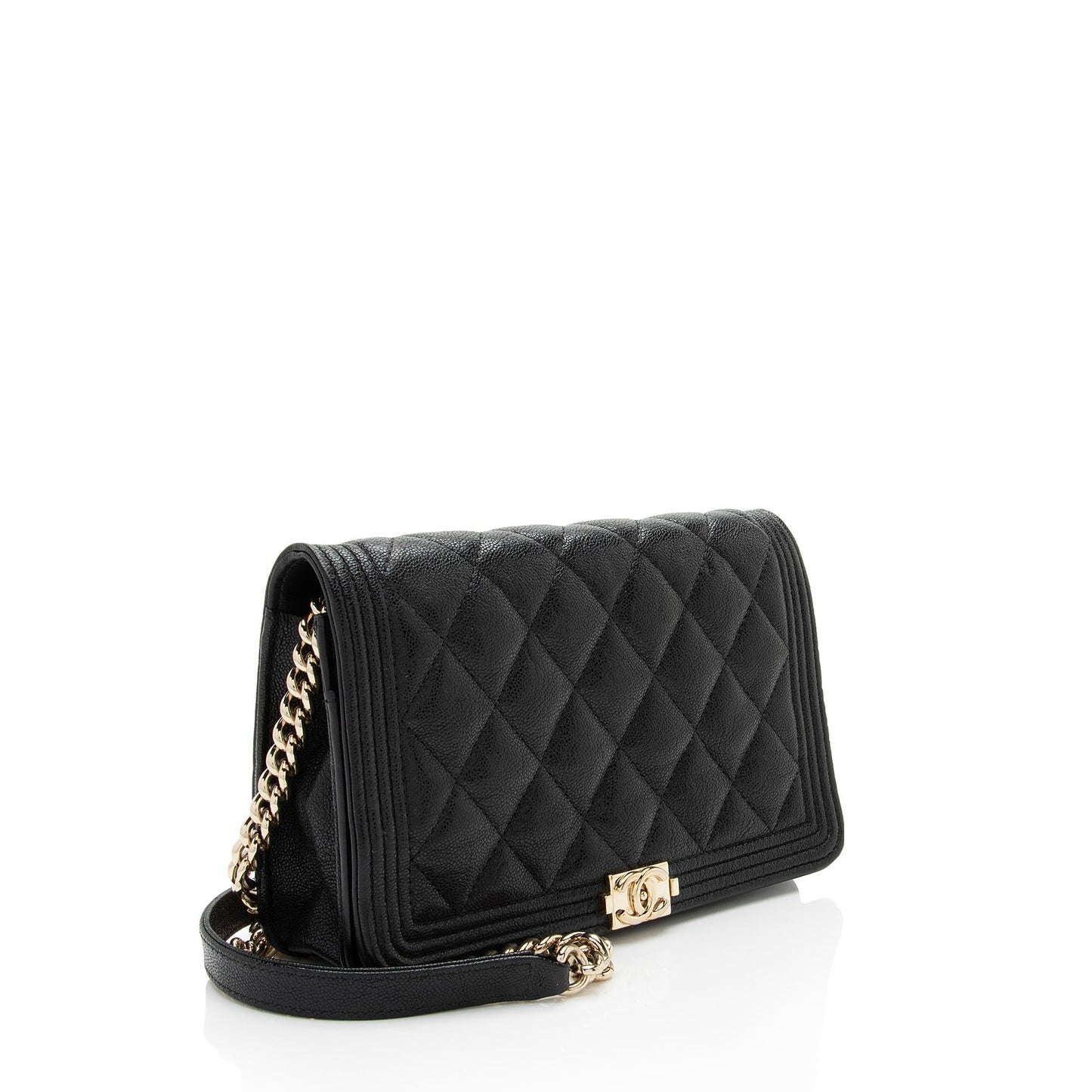 Chanel Grained Shiny Calfskin Boy Wallet on Chain