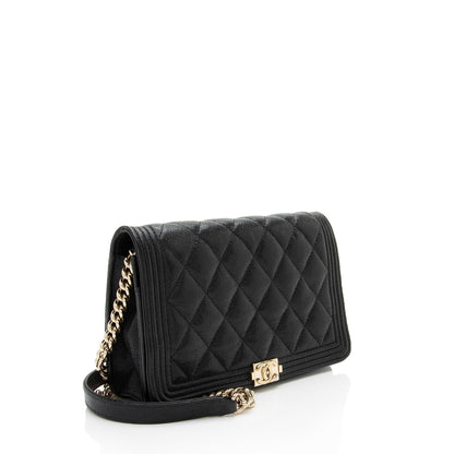 Chanel Grained Shiny Calfskin Boy Wallet on Chain