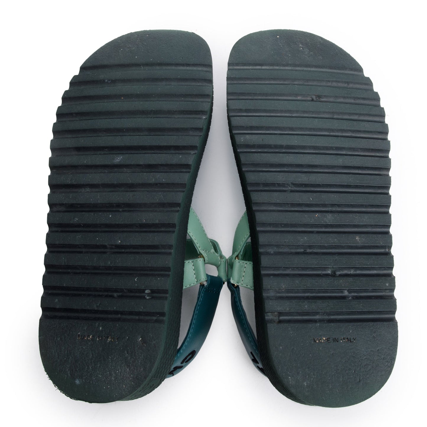 Chanel Green Lambskin Leather Dad Interlocking CC Logo Sandals, Size 37.5
