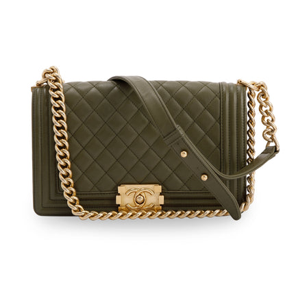 Chanel Green Lambskin Medium Boy Bag
