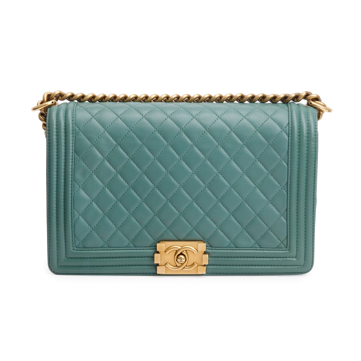 Chanel Green Quilted Lambskin Leather Large Boy Bag