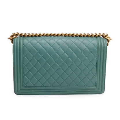 Chanel Green Quilted Lambskin Leather Large Boy Bag
