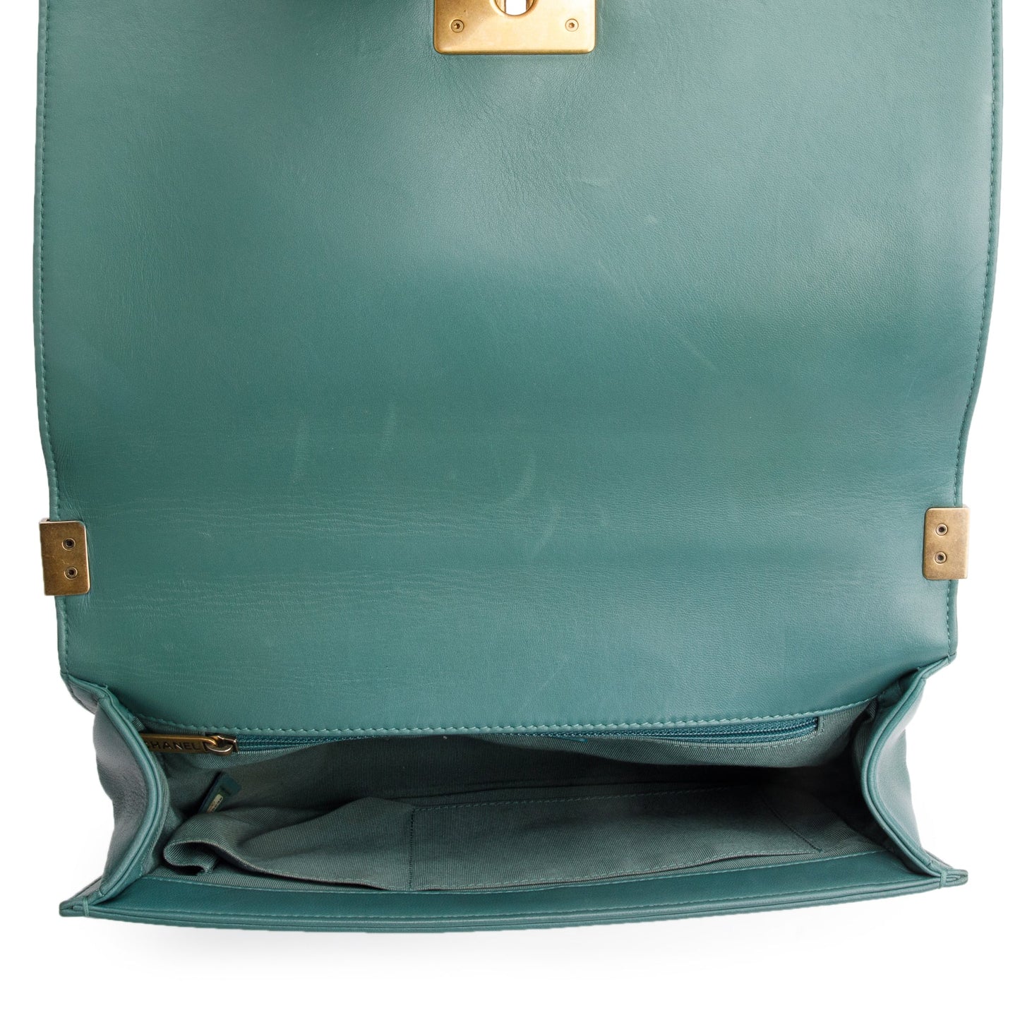 Chanel Green Quilted Lambskin Leather Large Boy Bag