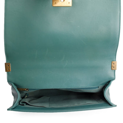 Chanel Green Quilted Lambskin Leather Large Boy Bag