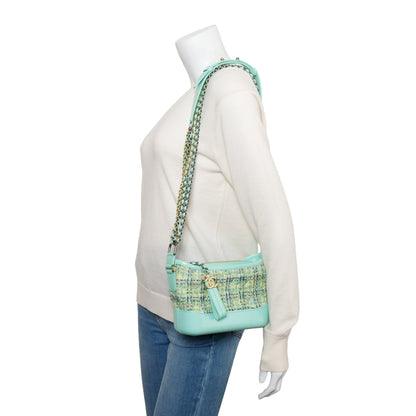 Chanel Green Tweed Calfskin Leather Small Gabrielle Hobo