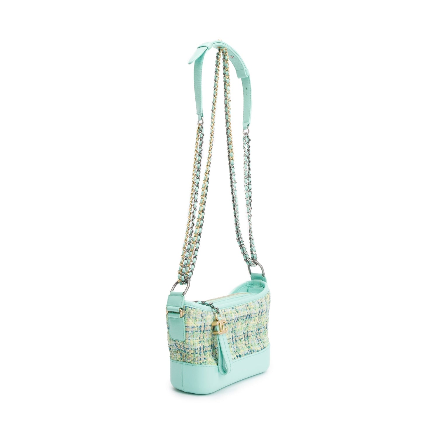 Chanel Green Tweed Calfskin Leather Small Gabrielle Hobo