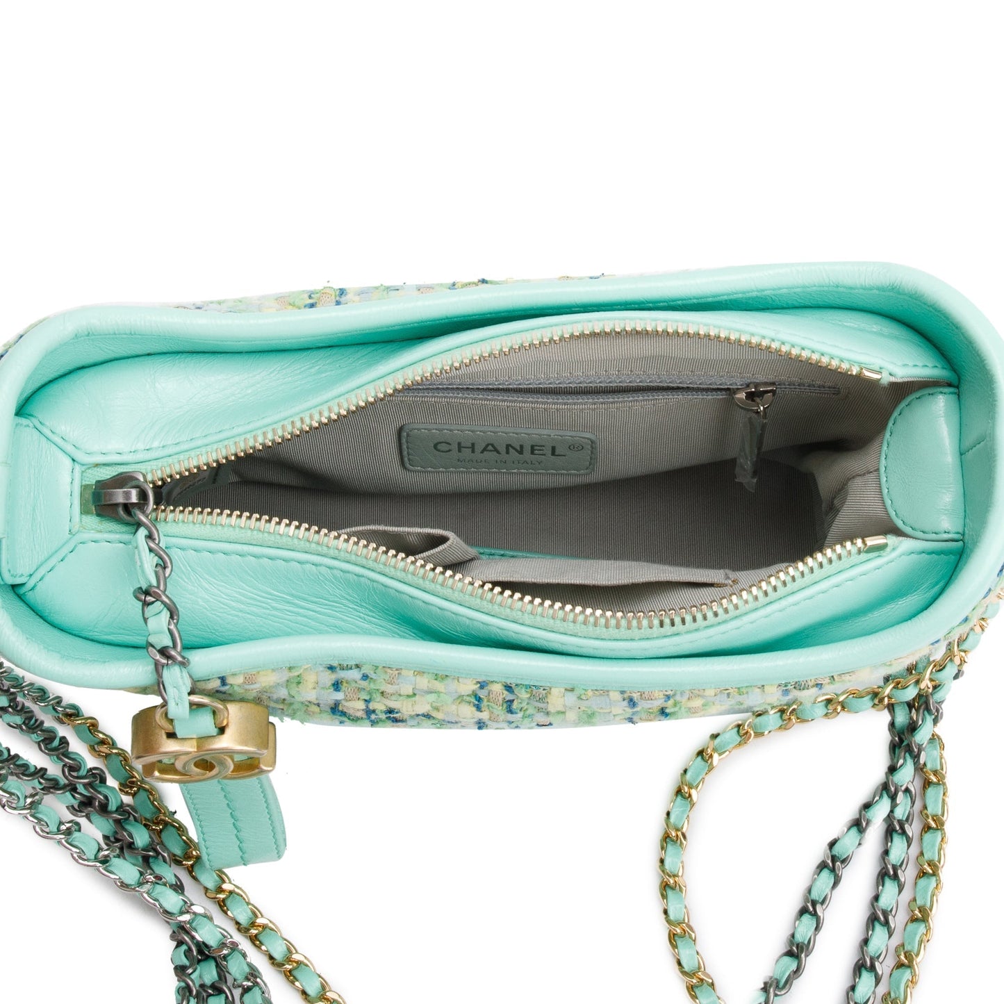 Chanel Green Tweed Calfskin Leather Small Gabrielle Hobo