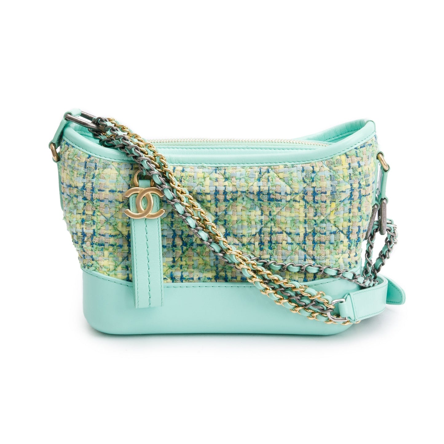 Chanel Green Tweed Calfskin Leather Small Gabrielle Hobo