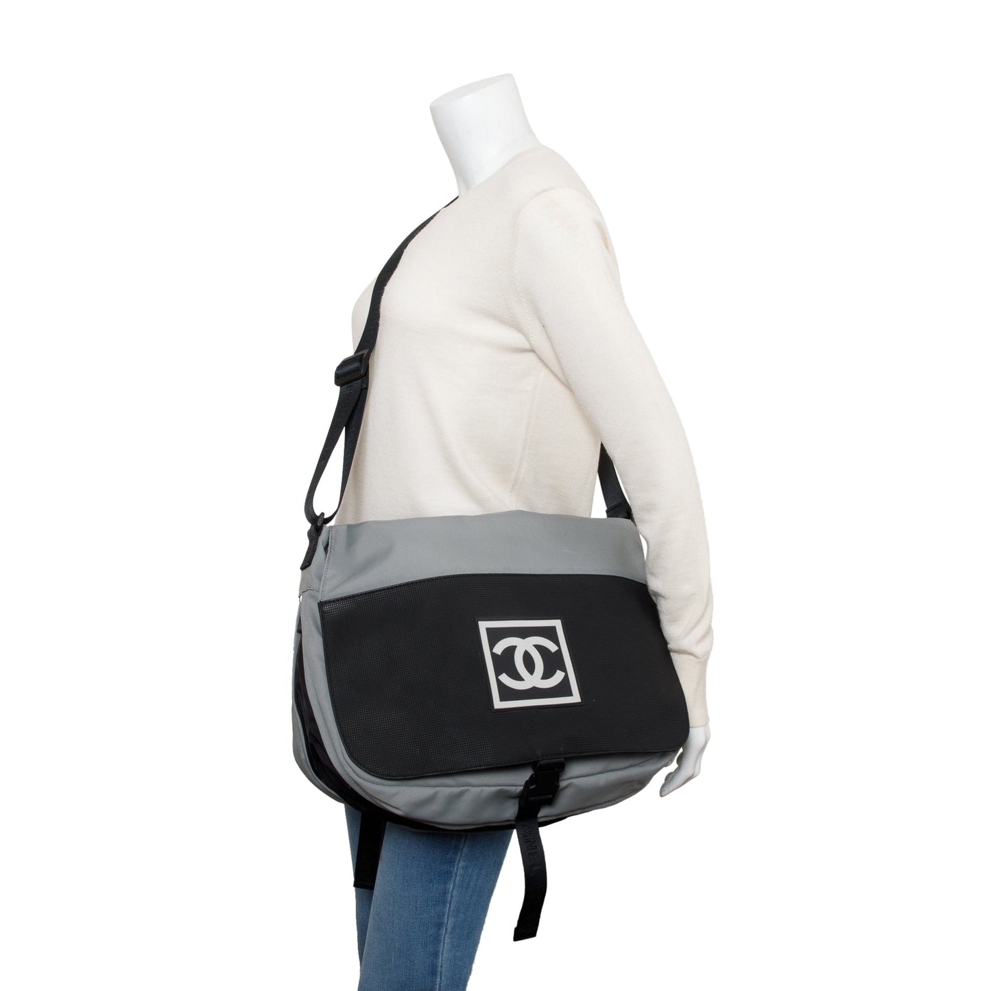 Chanel Grey & Black Nylon Interlocking CC Logo Sport Ligne Messenger Bag