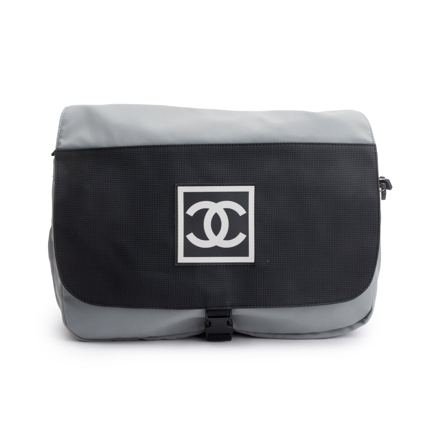Chanel Grey & Black Nylon Interlocking CC Logo Sport Ligne Messenger Bag