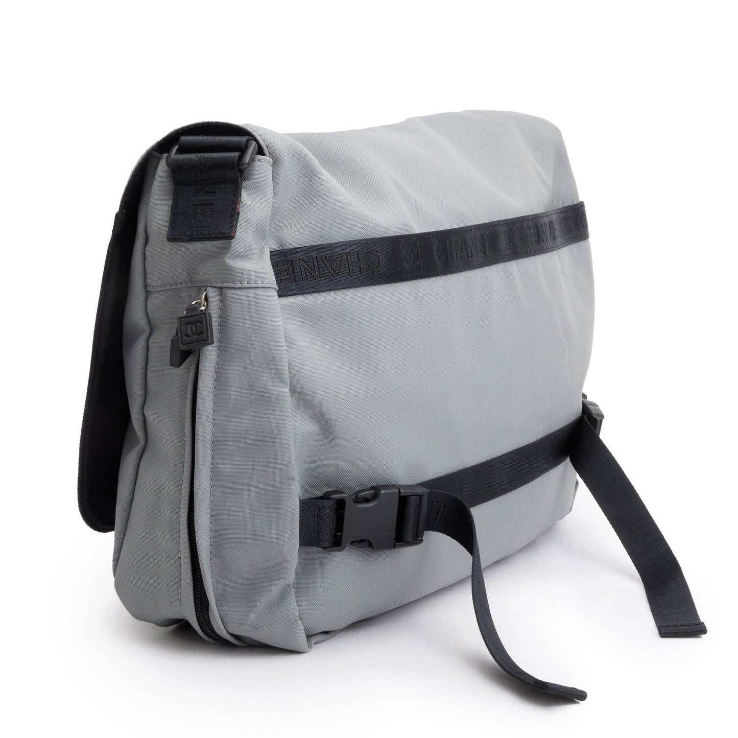 Chanel Grey & Black Nylon Interlocking CC Logo Sport Ligne Messenger Bag