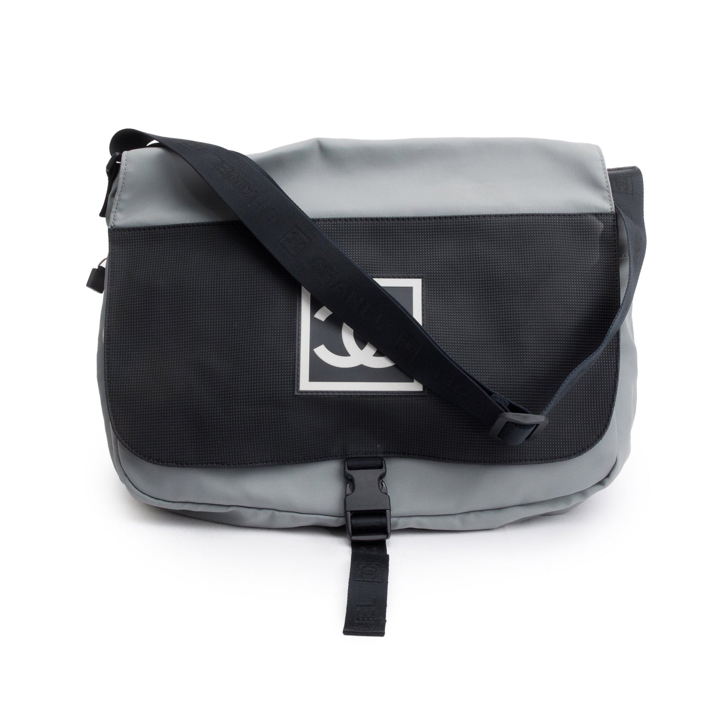 Chanel Grey & Black Nylon Interlocking CC Logo Sport Ligne Messenger Bag