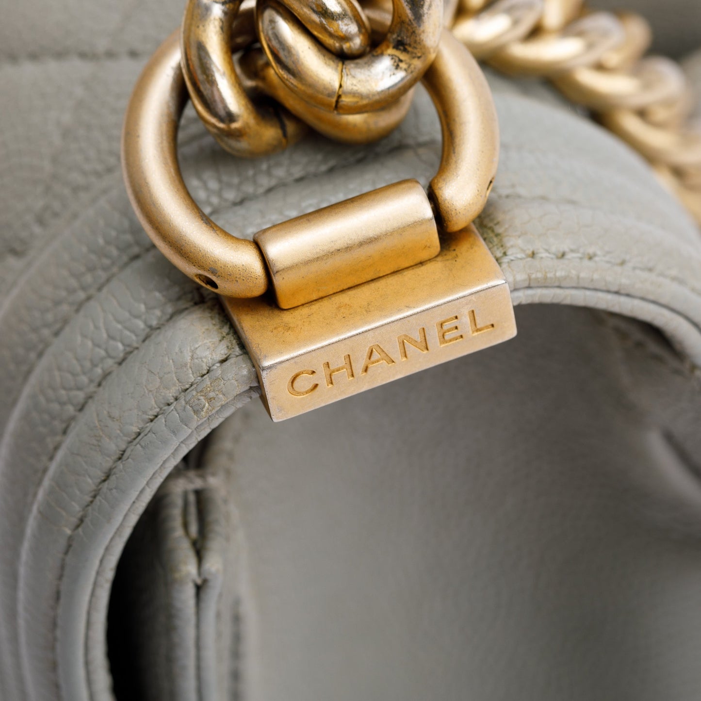 Chanel Grey Caviar Leather Medium Boy Bag