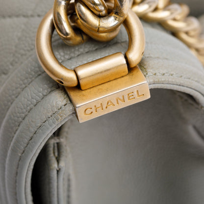 Chanel Grey Caviar Leather Medium Boy Bag