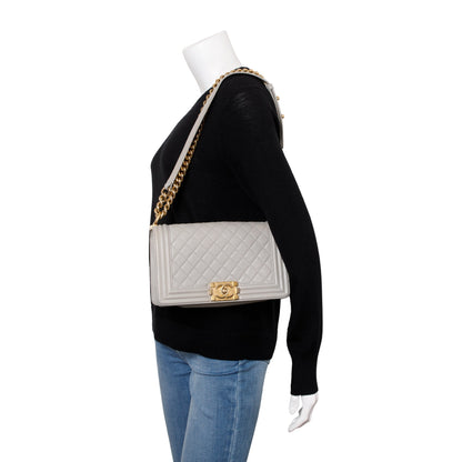 Chanel Grey Caviar Leather Medium Boy Bag