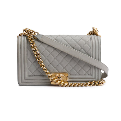 Chanel Grey Caviar Leather Medium Boy Bag
