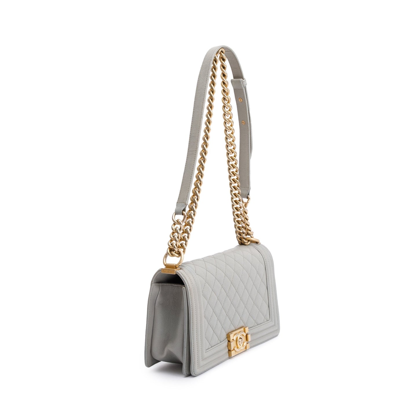 Chanel Grey Caviar Leather Medium Boy Bag