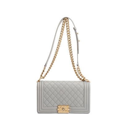 Chanel Grey Caviar Leather Medium Boy Bag