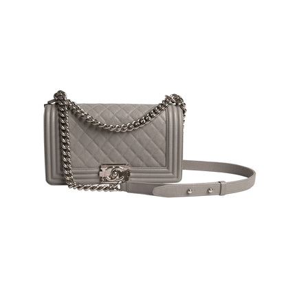 Chanel Grey Caviar Medium Boy Bag