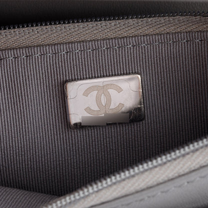 Chanel Grey Chevron Lambskin Leather Classic Wallet on Chain