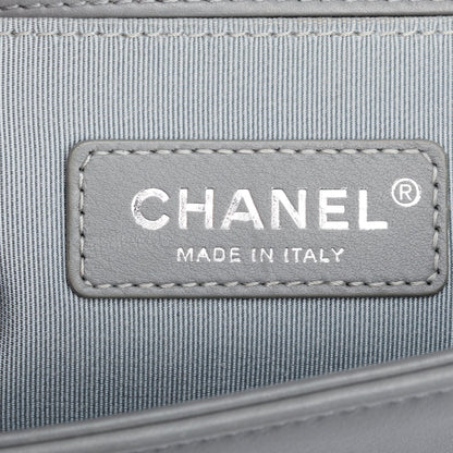 Chanel Grey Chevron Quilted Calfskin Leather Small Boy Bag