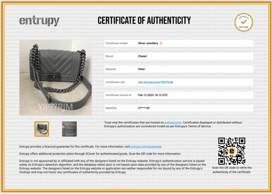 Chanel Grey Chevron Quilted Calfskin Leather Small Boy Bag