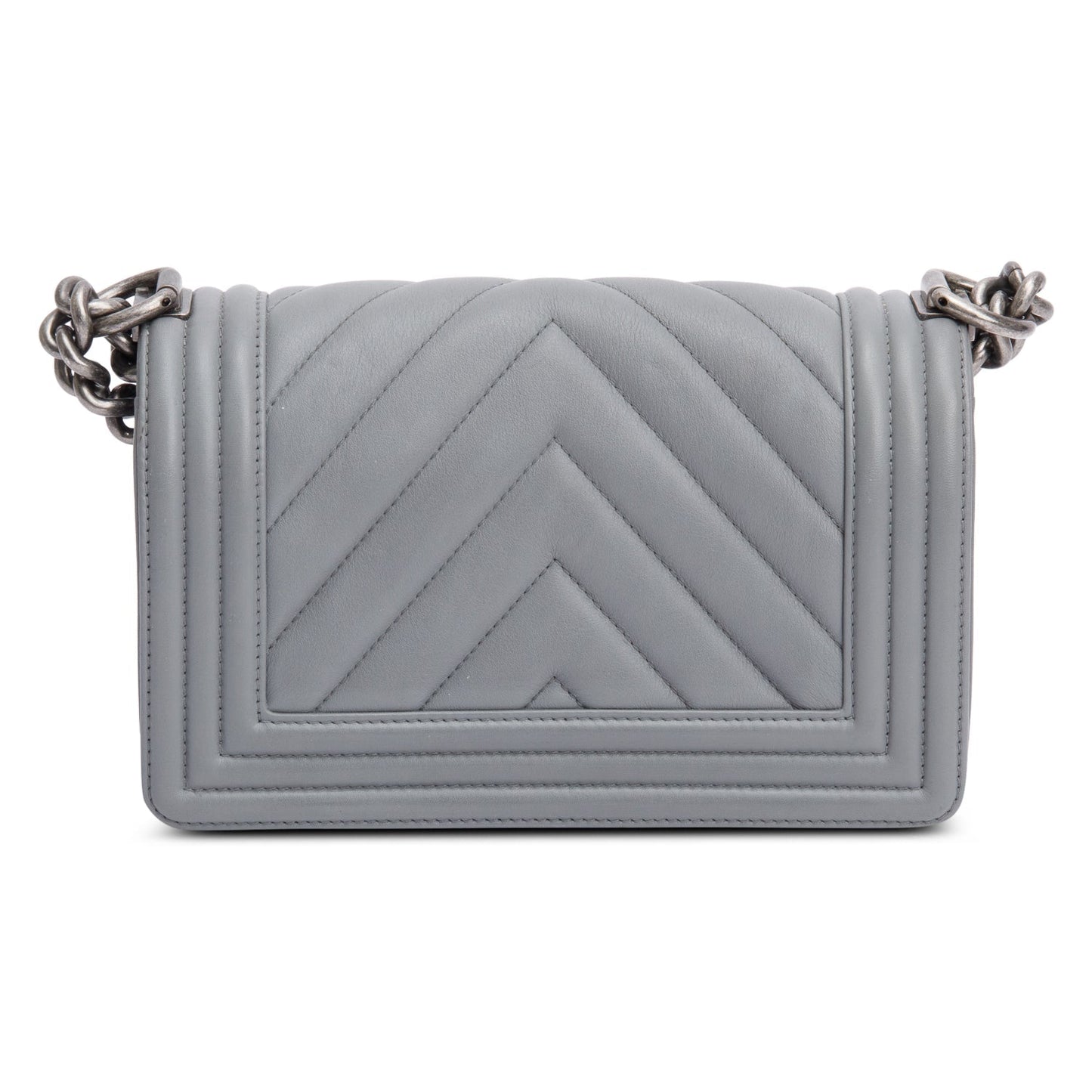 Chanel Grey Chevron Quilted Calfskin Leather Small Boy Bag