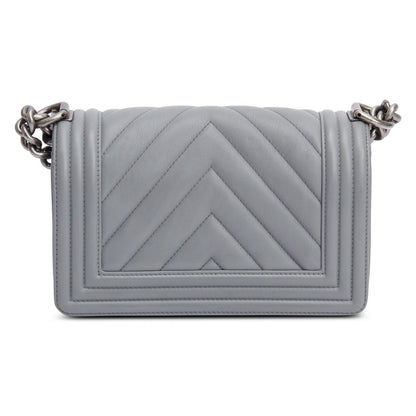 Chanel Grey Chevron Quilted Calfskin Leather Small Boy Bag