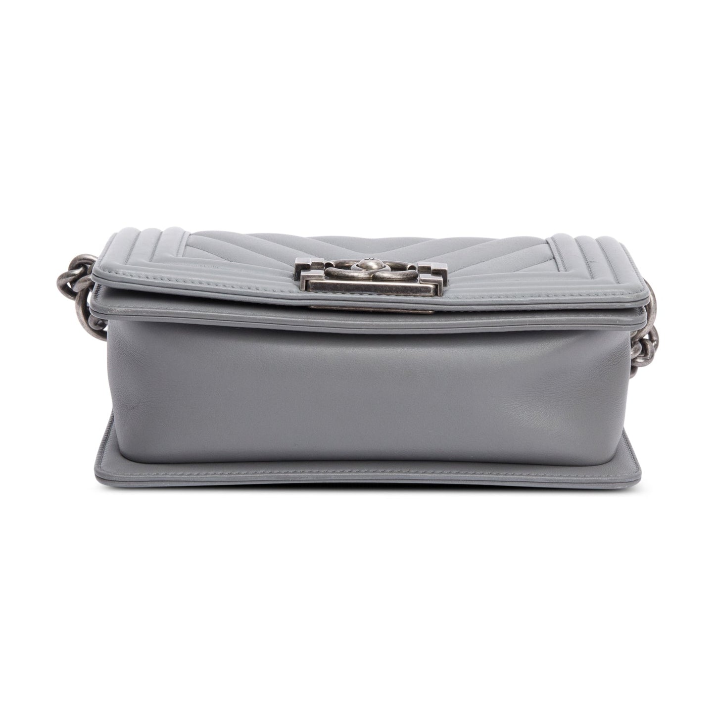 Chanel Grey Chevron Quilted Calfskin Leather Small Boy Bag