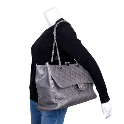 Chanel Grey Glazed Calfskin Leather Large CC Delivery Tote