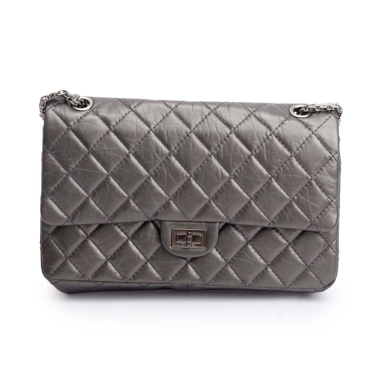 Chanel Grey Metallic Aged Calfskin Leather 2.55 Reissue 226 Double Flap Bag