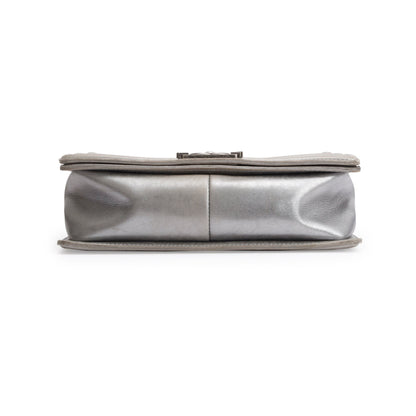 Chanel Grey Metallic Lambskin Leather Medium Boy Bag