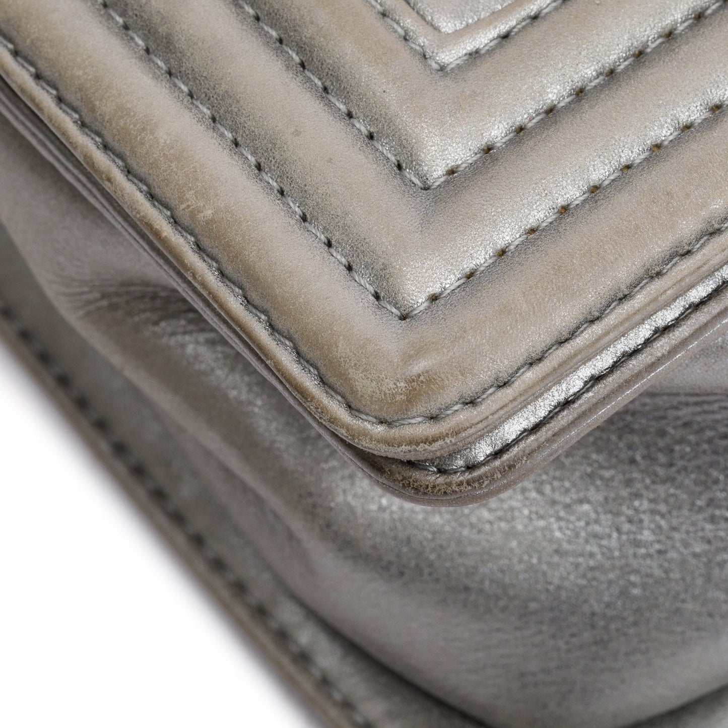 Chanel Grey Metallic Lambskin Leather Medium Boy Bag